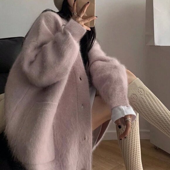 Pink Casual Women's button down Knit  Sweater Cardigan - Picture 7 of 7